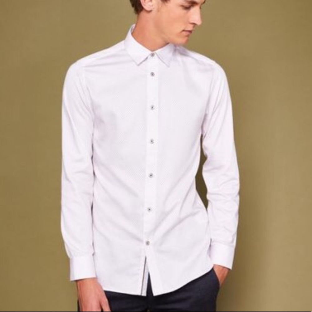 Ted Baker London White Button Down w/white Floral Circle Pattern Modern Fit